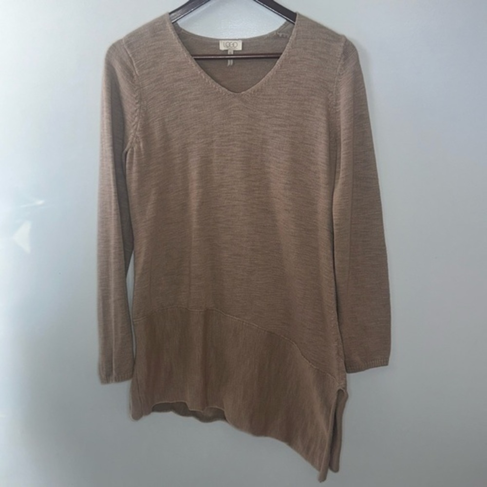 LOGO By Lori Goldstein Asymmetrical Longsleeve Tan Blouse-‎ Women's Size XS